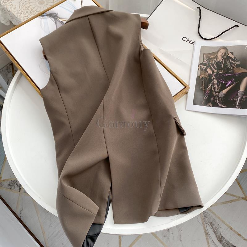 Garaouy 2022 Proljeće Ženska odijela s džepnim prslukom na preklop Kaput Sako bez rukava Prsluk Chic uredski ženski prsluk Gornja odjeća Mujer Ženski