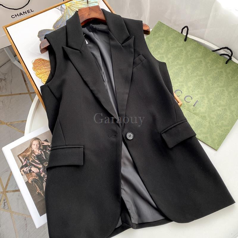 Garaouy 2022 Proljeće Ženska odijela s džepnim prslukom na preklop Kaput Sako bez rukava Prsluk Chic uredski ženski prsluk Gornja odjeća Mujer Ženski