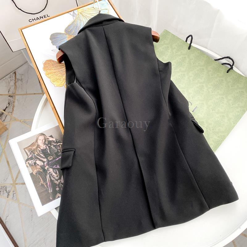 Garaouy 2022 Proljeće Ženska odijela s džepnim prslukom na preklop Kaput Sako bez rukava Prsluk Chic uredski ženski prsluk Gornja odjeća Mujer Ženski