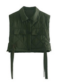 TRAF Žene 2021. Zeleni džepovi, skraćeni prsluci s prošivanjem, modni prsluci s dugmadima sa strane i kravatom, prsluk s otvorenim ovratnikom, ulična odjeća