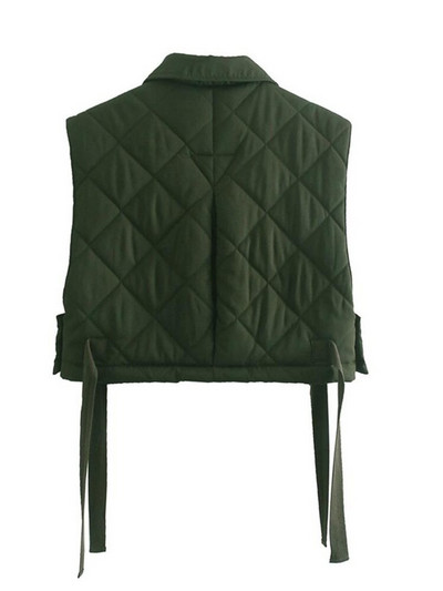 TRAF Žene 2021. Zeleni džepovi, skraćeni prsluci s prošivanjem, modni prsluci s dugmadima sa strane i kravatom, prsluk s otvorenim ovratnikom, ulična odjeća