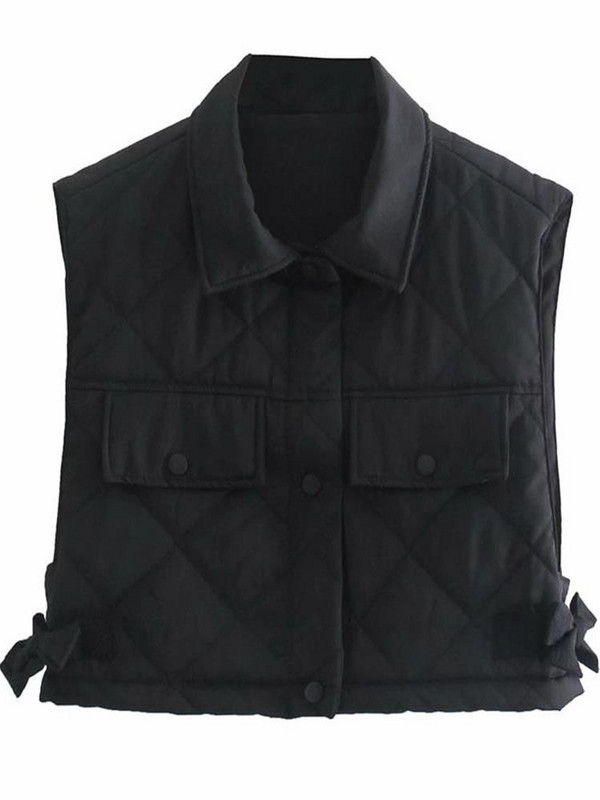 TRAF Žene 2021. Zeleni džepovi, skraćeni prsluci s prošivanjem, modni prsluci s dugmadima sa strane i kravatom, prsluk s otvorenim ovratnikom, ulična odjeća