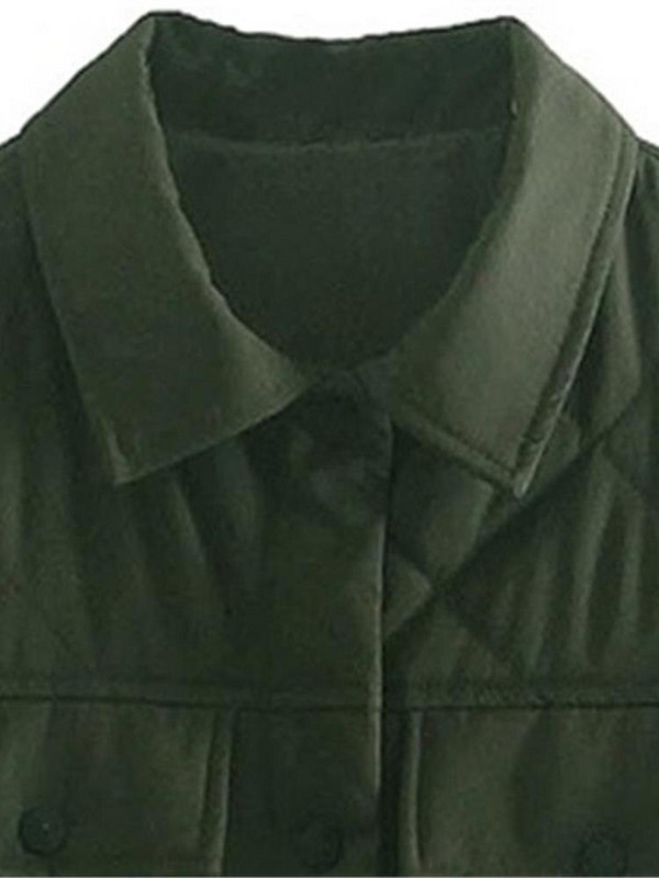 TRAF Žene 2021. Zeleni džepovi, skraćeni prsluci s prošivanjem, modni prsluci s dugmadima sa strane i kravatom, prsluk s otvorenim ovratnikom, ulična odjeća