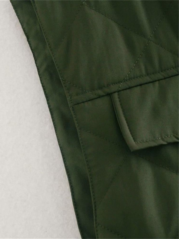 TRAF Žene 2021. Zeleni džepovi, skraćeni prsluci s prošivanjem, modni prsluci s dugmadima sa strane i kravatom, prsluk s otvorenim ovratnikom, ulična odjeća