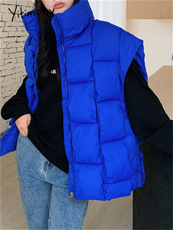 Yitimoky Winter Thicken Vests Jaka sievietēm Lielizmēra Parki Bezpiedurknēm Ielu apģērbi Y2k Modes Mēteļi Ikdienas pufera virsdrēbes