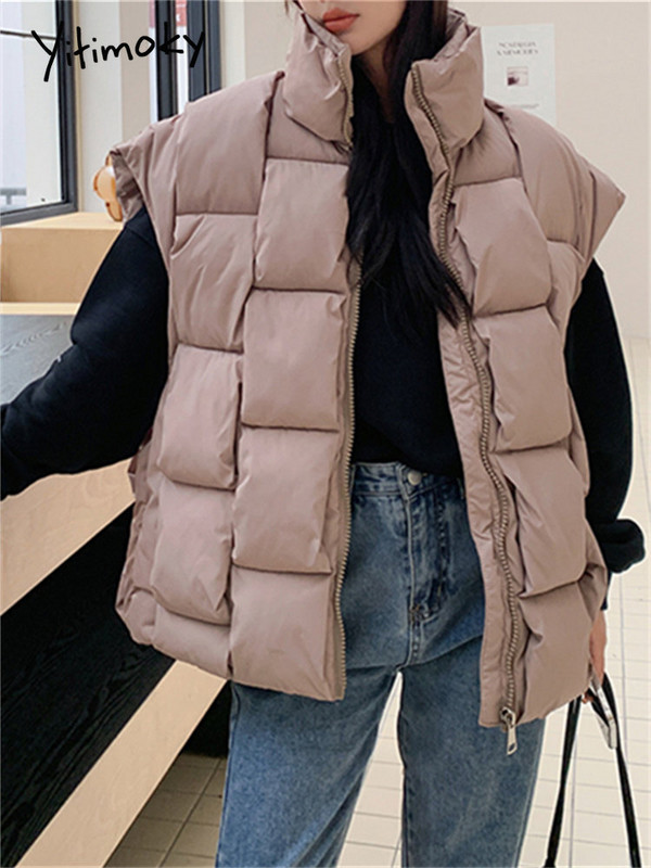 Yitimoky Winter Thicken Vests Jaka sievietēm Lielizmēra Parki Bezpiedurknēm Ielu apģērbi Y2k Modes Mēteļi Ikdienas pufera virsdrēbes