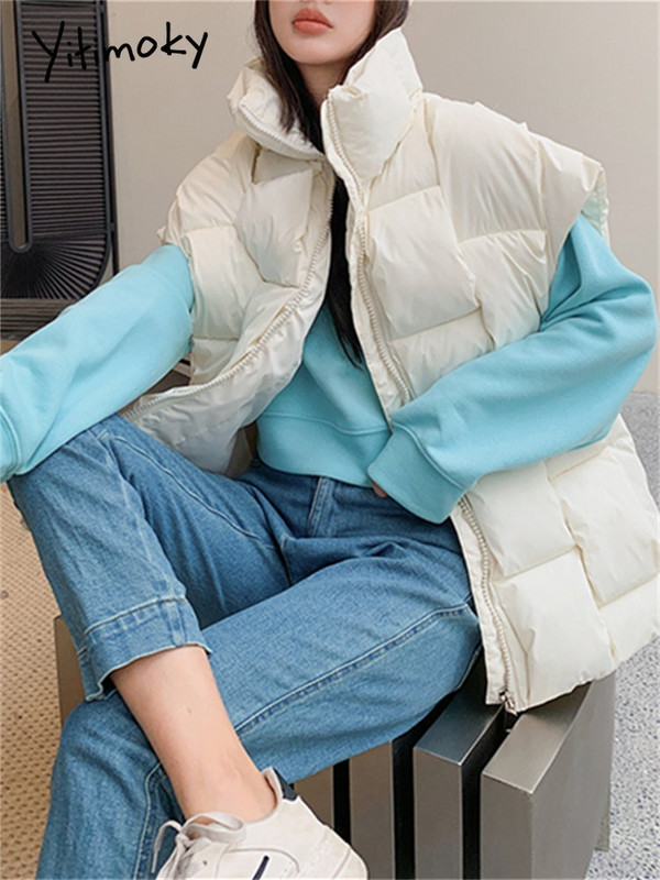 Yitimoky Winter Thicken Vests Jaka sievietēm Lielizmēra Parki Bezpiedurknēm Ielu apģērbi Y2k Modes Mēteļi Ikdienas pufera virsdrēbes