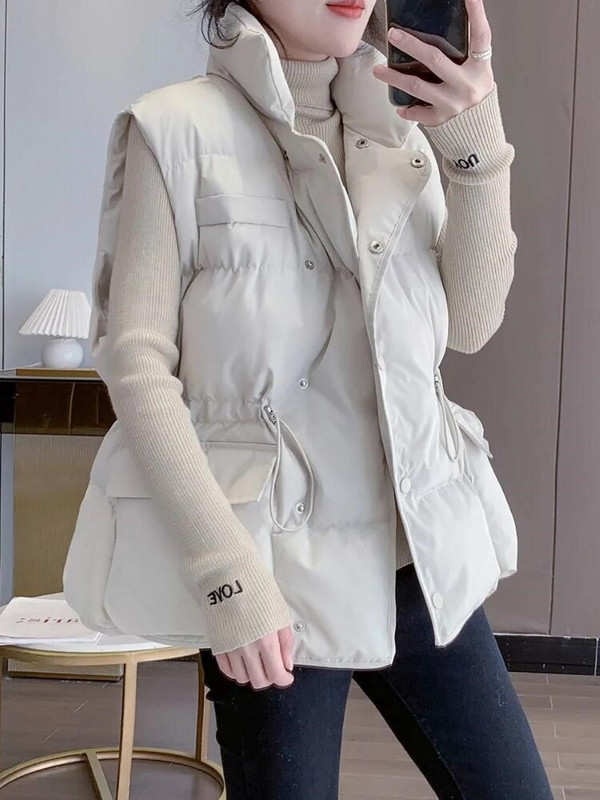 Prsluk za žene Zimska jakna Ženska modna topla podstavljena jakna za 2022. Jednobojne jakne bez rukava Ležerne vintage parke