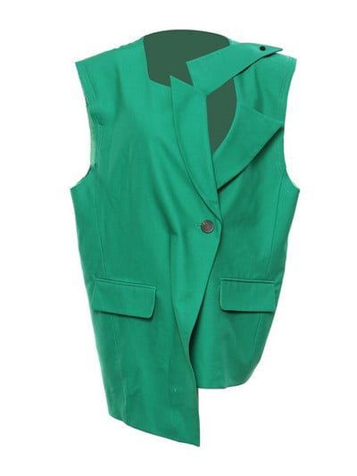 [EAM] Ženski opušteni zeleni nepravilni prsluk velike veličine, novi izdubljeni prsluk bez rukava, moda bez rukava, proljeće, jesen 2022. 1DE1536