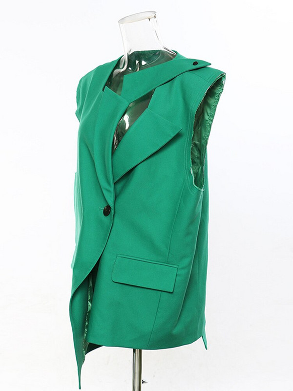 [EAM] Ženski opušteni zeleni nepravilni prsluk velike veličine, novi izdubljeni prsluk bez rukava, moda bez rukava, proljeće, jesen 2022. 1DE1536