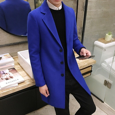 Vīriešu garš kokvilnas mētelis, 2022. gada rudens ziemas jauns vilnas maisījums, tīras krāsas ikdienas biznesa modes plāns vējjaka jaka Vīriešu apģērbs