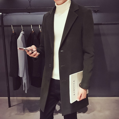 Vīriešu garš kokvilnas mētelis, 2022. gada rudens ziemas jauns vilnas maisījums, tīras krāsas ikdienas biznesa modes plāns vējjaka jaka Vīriešu apģērbs