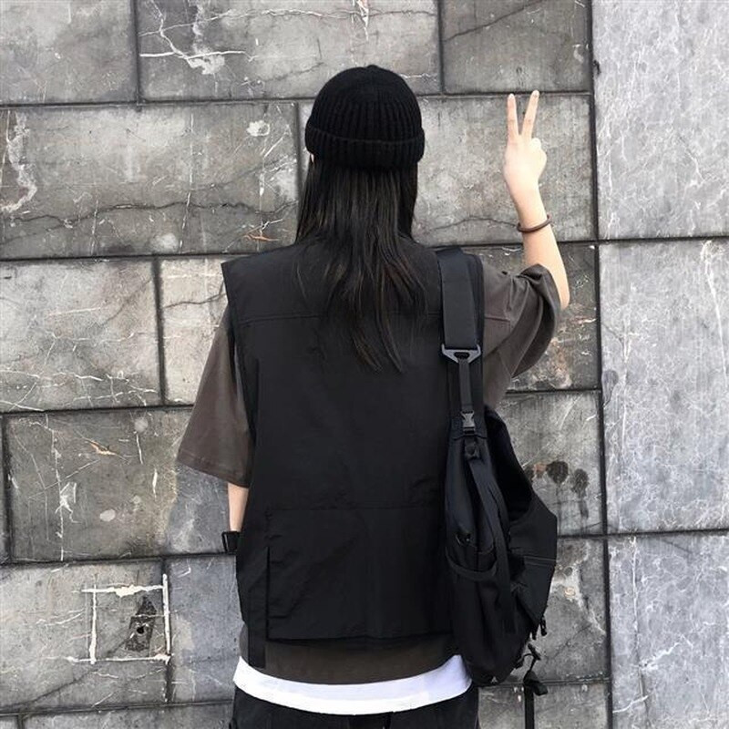 Prsluci Žene M-5XL Fakulteti Ulična jednobojna gornja odjeća Široka kargo uniseks jakne bez rukava BF V-izrez Harajuku dizajn džepova