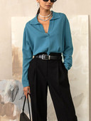 2022. gada sieviešu ziemas polo apkakles džemperis ar V kakla izgriezumu, retro stila džemperi, lielizmēra, brūns, brīvs, mīksts zaļš silts džemperis sievietēm