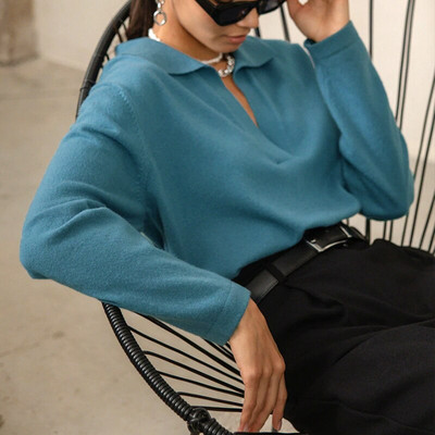 2022. gada sieviešu ziemas polo apkakles džemperis ar V kakla izgriezumu, retro stila džemperi, lielizmēra, brūns, brīvs, mīksts zaļš silts džemperis sievietēm