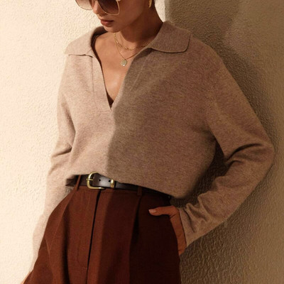 2022. gada sieviešu ziemas polo apkakles džemperis ar V kakla izgriezumu, retro stila džemperi, lielizmēra, brūns, brīvs, mīksts zaļš silts džemperis sievietēm