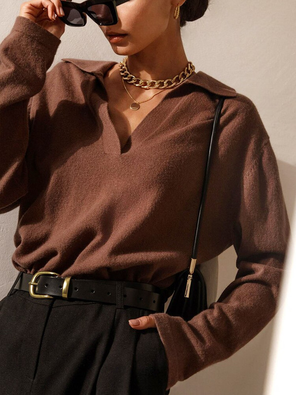 2022. gada sieviešu ziemas polo apkakles džemperis ar V kakla izgriezumu, retro stila džemperi, lielizmēra, brūns, brīvs, mīksts zaļš silts džemperis sievietēm