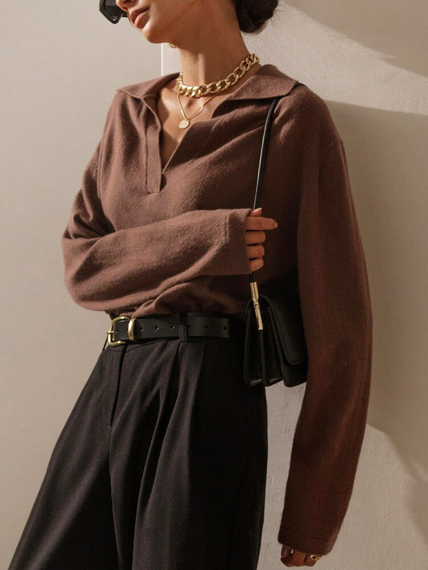 2022. gada sieviešu ziemas polo apkakles džemperis ar V kakla izgriezumu, retro stila džemperi, lielizmēra, brūns, brīvs, mīksts zaļš silts džemperis sievietēm