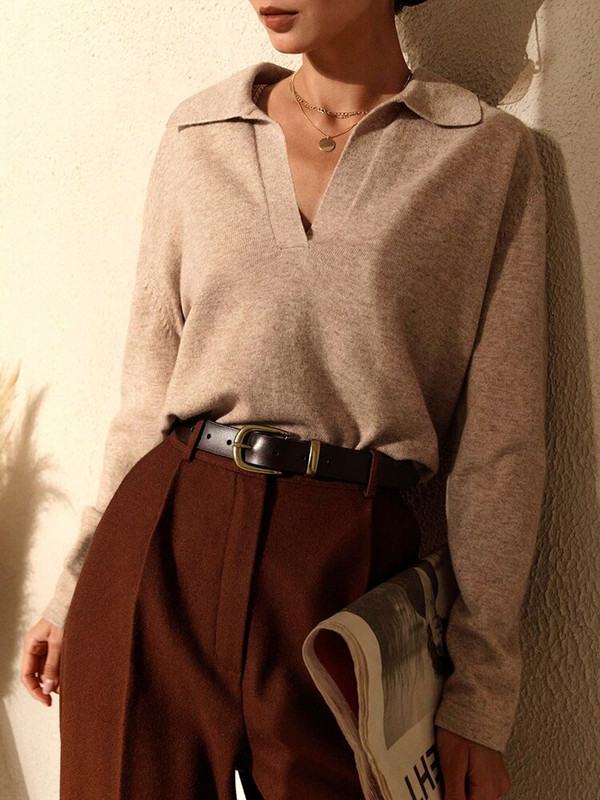 2022. gada sieviešu ziemas polo apkakles džemperis ar V kakla izgriezumu, retro stila džemperi, lielizmēra, brūns, brīvs, mīksts zaļš silts džemperis sievietēm