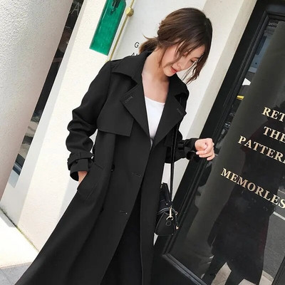 Rudens korejiešu sieviešu, sarkans, ar jostu piesegts Trench mētelis, elegants divrindu atloks ar garām piedurknēm, vidēja garuma vējjaka sievietēm, 2022