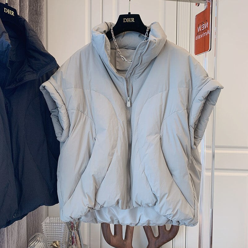Modes statīva apkakle brīva silta ikdienas veste rāvējslēdzējs bez piedurknēm polsterētas jakas 2022. gada rudens ziema, cieta, universāla parka veste