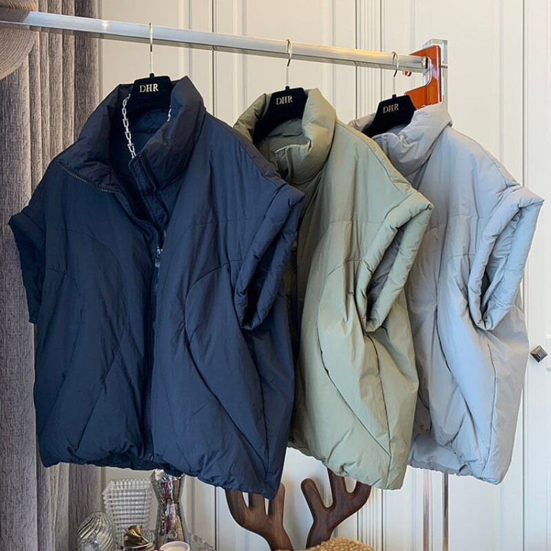 Modes statīva apkakle brīva silta ikdienas veste rāvējslēdzējs bez piedurknēm polsterētas jakas 2022. gada rudens ziema, cieta, universāla parka veste