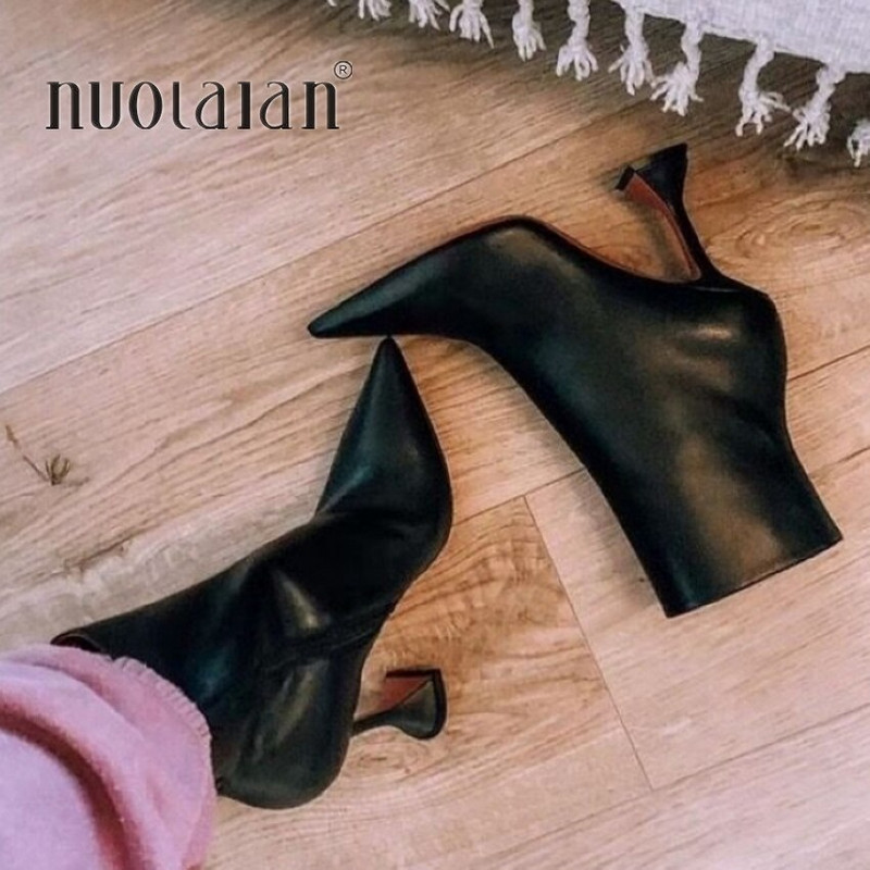 NOVO Jesen Zima Ženske gležnjače Seksi ženske cipele na špic Tanke visoke pete Ženske cipele Ženske cipele Velike veličine 35-42