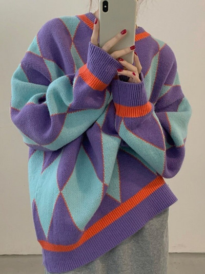 Modes topi 2022. g. sieviešu rudens ziema, jauns, purpursarkans, režģī izšūts džemperis.