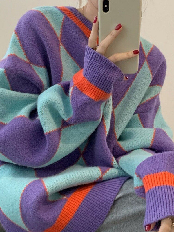 Modes topi 2022. g. sieviešu rudens ziema, jauns, purpursarkans, režģī izšūts džemperis.