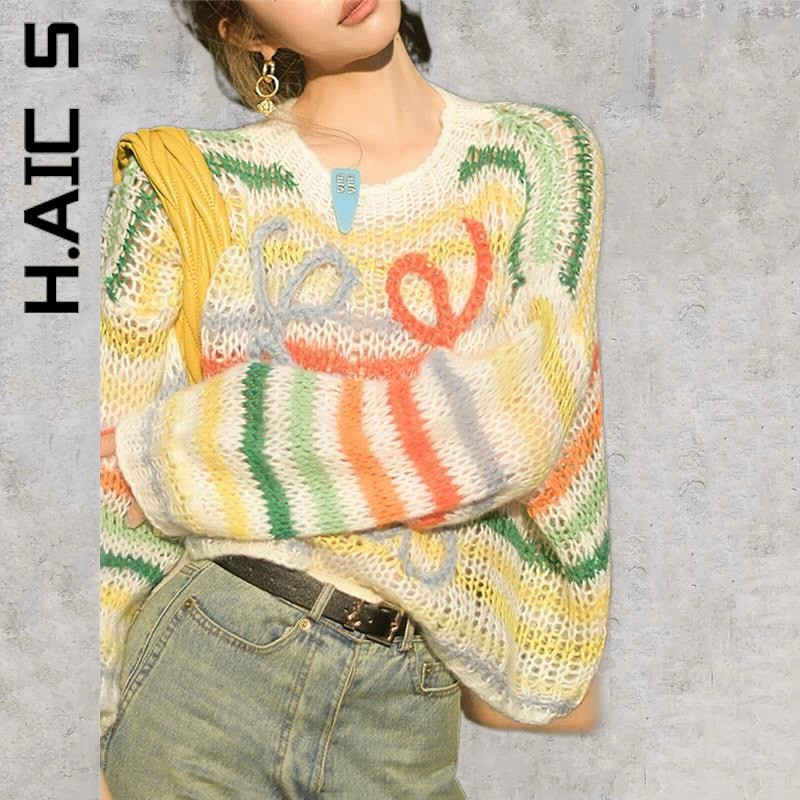 H.Aic S ženski pulover pleteni s O izrezom New Basic Chic pleteni pulover Harajuku pulover Dukserice za žene Mekane majice Ženske