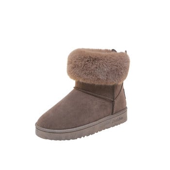 Γυναικείες μπότες μάρκας Fox Fur Winter Shoes Ζεστές μπότες χιονιού Μαύρες στρογγυλές μύτης Casual γυναικεία μάλλινη slip σε Sweet Flock Flats