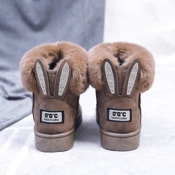 Γυναικείες μπότες μάρκας Fox Fur Winter Shoes Ζεστές μπότες χιονιού Μαύρες στρογγυλές μύτης Casual γυναικεία μάλλινη slip σε Sweet Flock Flats