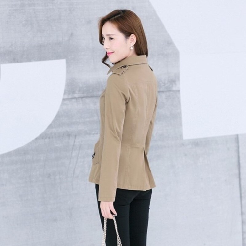 Jauns sieviešu uzrakts 2022. gada rudens pavasara modes mētelis, slaids kokvilnas maisījuma mētelis, haki, melns, īss sieviešu virsdrēbes