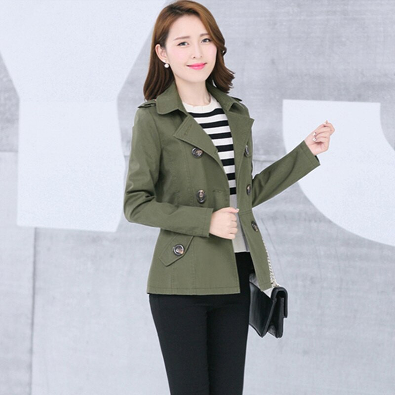 Jauns sieviešu uzrakts 2022. gada rudens pavasara modes mētelis, slaids kokvilnas maisījuma mētelis, haki, melns, īss sieviešu virsdrēbes