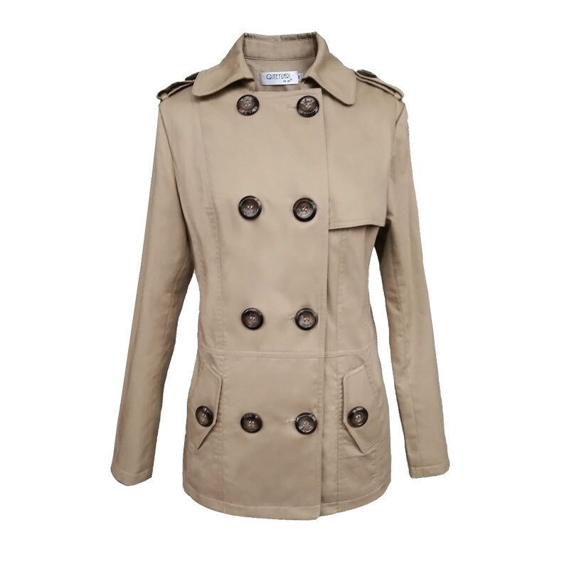 Jauns sieviešu uzrakts 2022. gada rudens pavasara modes mētelis, slaids kokvilnas maisījuma mētelis, haki, melns, īss sieviešu virsdrēbes