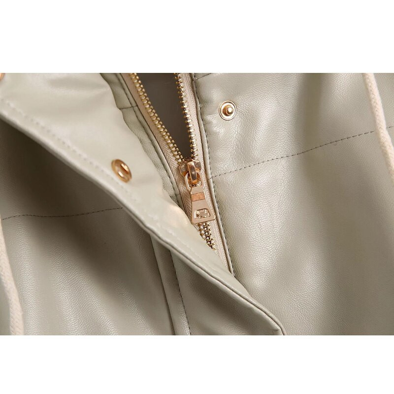 Női divat téli műbőr vastag meleg kabát divat cipzáras zseb ujjatlan PU kapucnis mellény kabát hosszú kabát