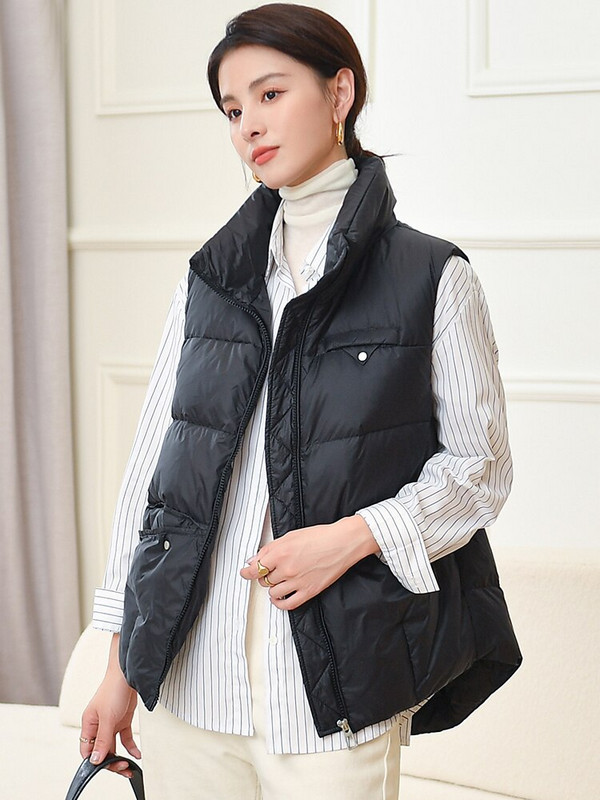 Janveny 2022 Jauna sieviešu ziemas veste īpaši viegla 90% balta pīļu dūnu vestes sieviešu brīvas bezpiedurkņu jakas, vēja necaurlaidīga veste