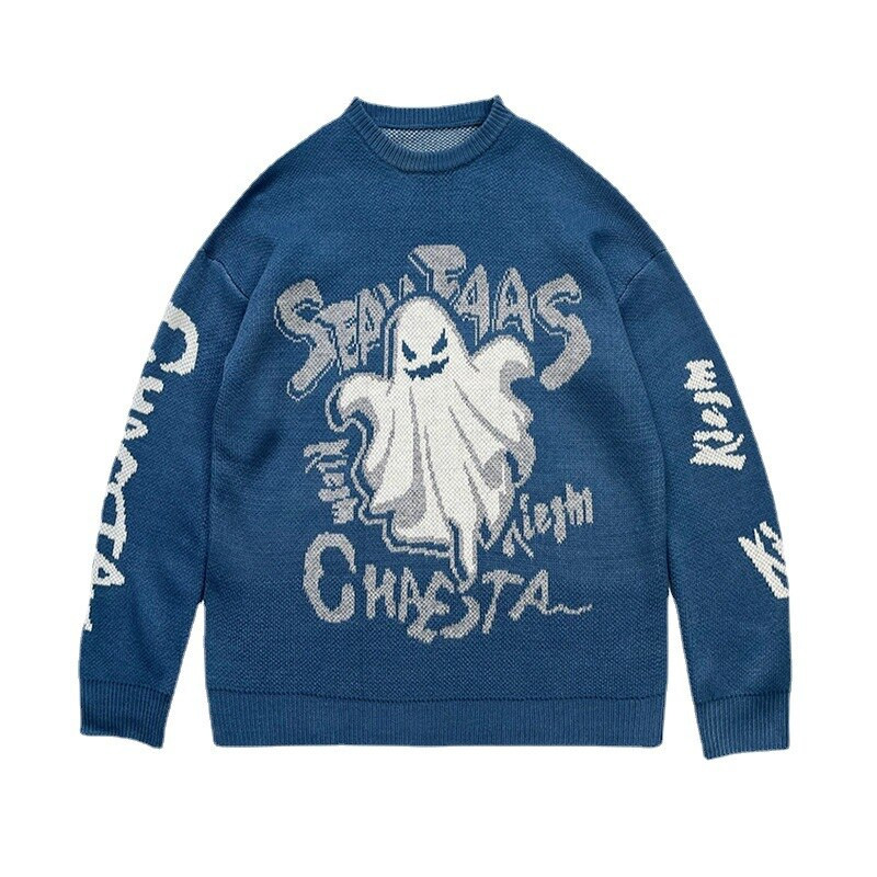 Νέο σκούρο Harajuku Ghost Letter Jacquard πλεκτά πουλόβερ ρετρό φαρδιά εξωτερικά ρούχα πλεκτά γράμματα 2022 Γυναικεία μπλουζάκια