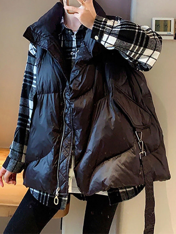 Veste Sieviešu jaka Vēja necaurlaidīga veste Ziemas silta sieviešu masīva brīva jaka bez piedurknēm Sieviešu mētelis ar kabatām Colete Feminino