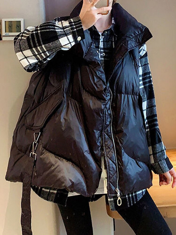 Veste Sieviešu jaka Vēja necaurlaidīga veste Ziemas silta sieviešu masīva brīva jaka bez piedurknēm Sieviešu mētelis ar kabatām Colete Feminino