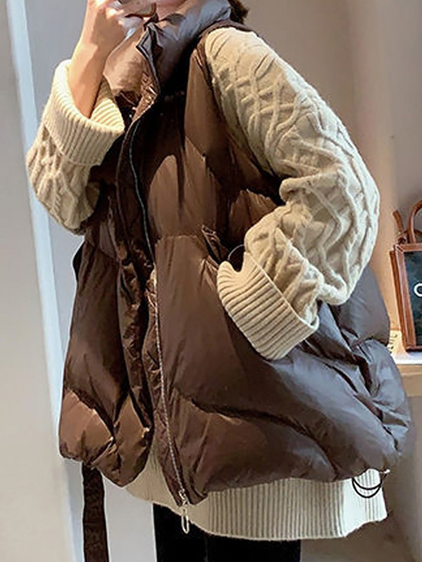 Veste Sieviešu jaka Vēja necaurlaidīga veste Ziemas silta sieviešu masīva brīva jaka bez piedurknēm Sieviešu mētelis ar kabatām Colete Feminino