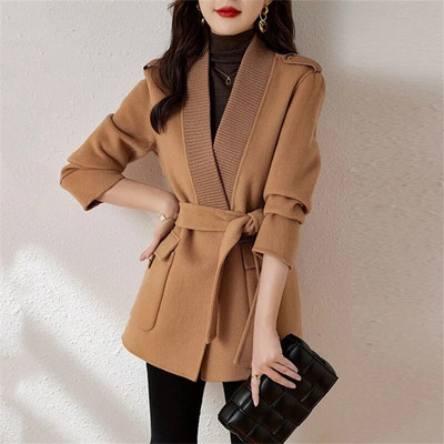 Γυναικείο μάλλινο παλτό Άνοιξη Φθινόπωρο Νέο Μονόχρωμο Χαλαρό Μπουφάν τσέπης μεσαίου μήκους Μόδα Casual Γυναικεία Ρούχα