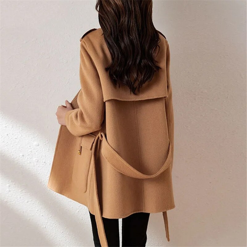 Γυναικείο μάλλινο παλτό Άνοιξη Φθινόπωρο Νέο Μονόχρωμο Χαλαρό Μπουφάν τσέπης μεσαίου μήκους Μόδα Casual Γυναικεία Ρούχα