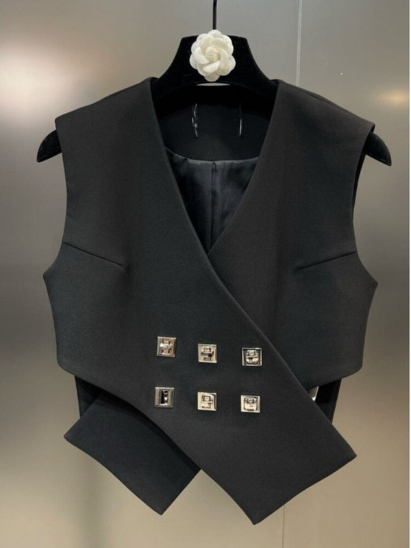 DEAT2022 jesenski V-izrez bez rukava s križnim trorednim gumbima ukrasni struk mali tamni prsluk ženska odjeća WY35201L