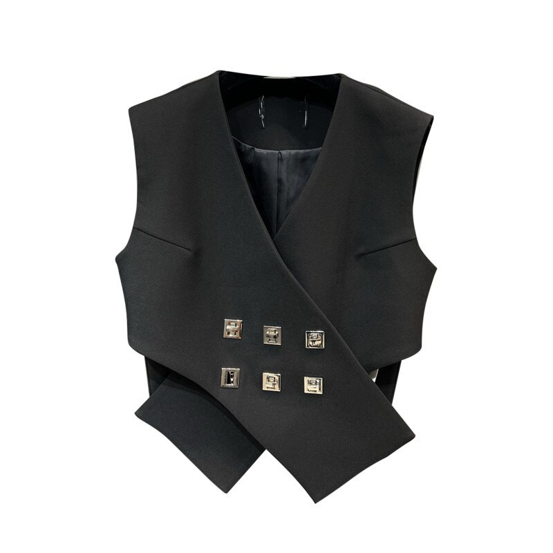 DEAT2022 jesenski V-izrez bez rukava s križnim trorednim gumbima ukrasni struk mali tamni prsluk ženska odjeća WY35201L