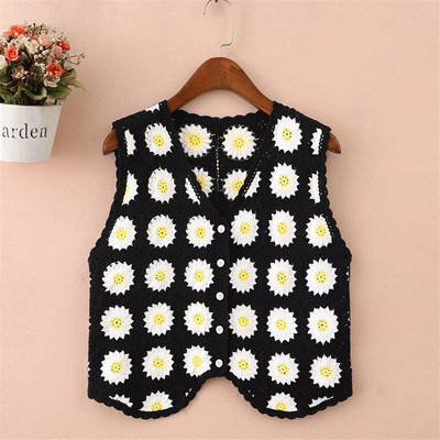 Boho etniskā vintage tamborēta veste sievietēm bez piedurknēm jakas Veste Ziedu izšuvumi Adījums Džemperis Veste Trikotāža Chalecos Mujer