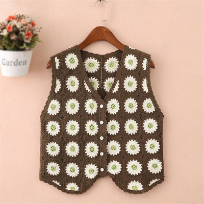 Boho etniskā vintage tamborēta veste sievietēm bez piedurknēm jakas Veste Ziedu izšuvumi Adījums Džemperis Veste Trikotāža Chalecos Mujer