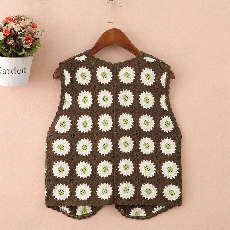 Boho etniskā vintage tamborēta veste sievietēm bez piedurknēm jakas Veste Ziedu izšuvumi Adījums Džemperis Veste Trikotāža Chalecos Mujer