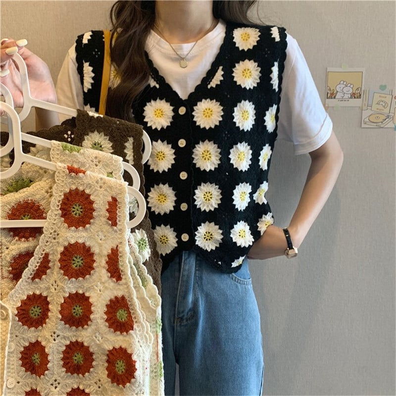 Boho etniskā vintage tamborēta veste sievietēm bez piedurknēm jakas Veste Ziedu izšuvumi Adījums Džemperis Veste Trikotāža Chalecos Mujer