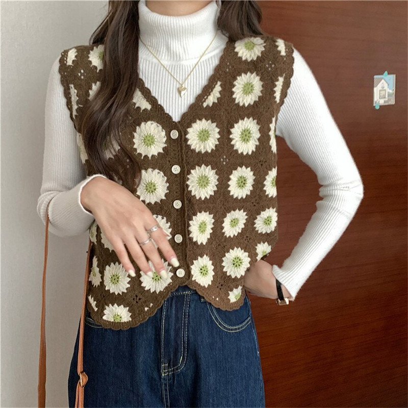 Boho etniskā vintage tamborēta veste sievietēm bez piedurknēm jakas Veste Ziedu izšuvumi Adījums Džemperis Veste Trikotāža Chalecos Mujer